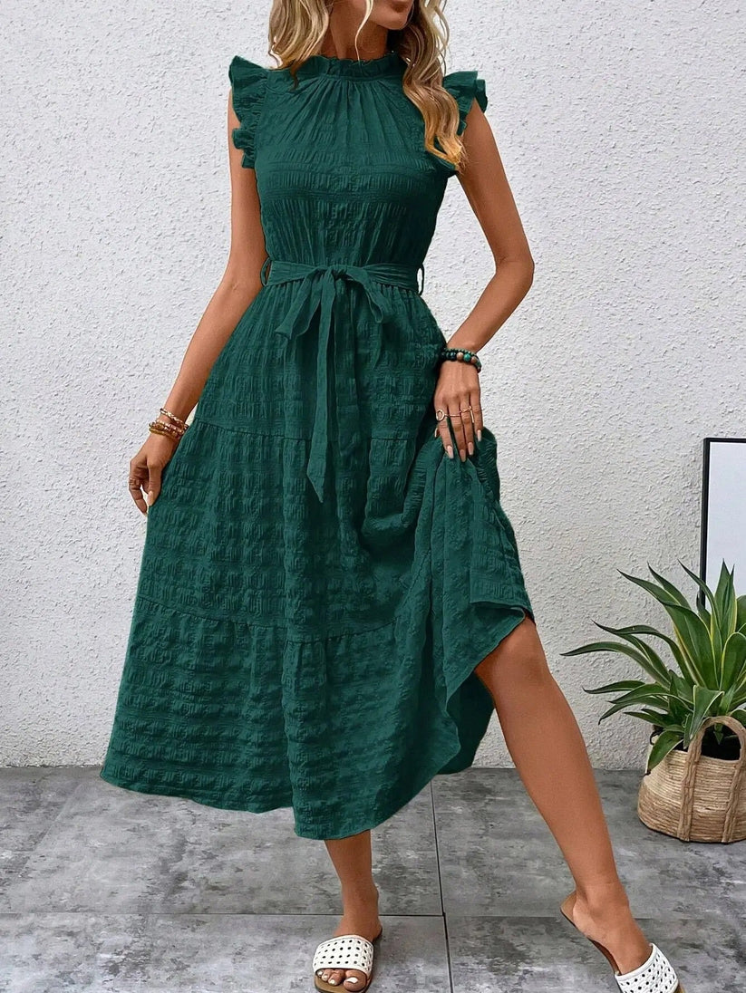 Vestido Fiesta con Cinturón y Encaje