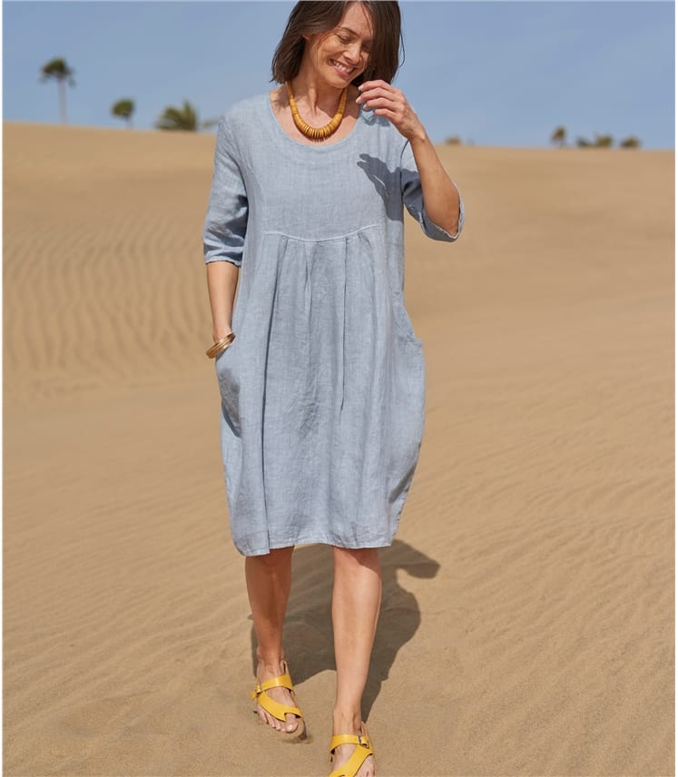 Vestido Algodón Flojo con Bolsillo y Corte Femenino