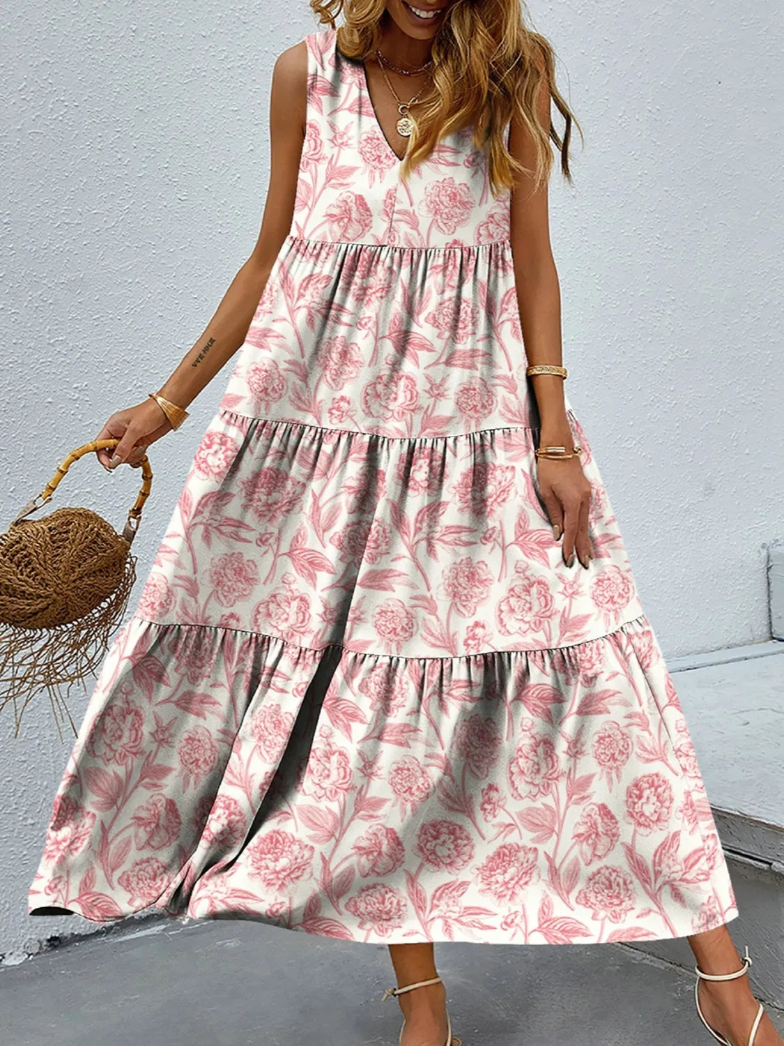 Vestido Floral Sin Mangas Estilo Boho