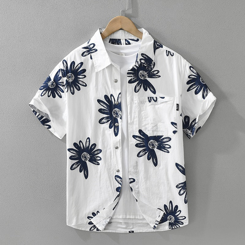 Camisa Hombre Algodón Estampado Flor Muy Fresca - Vestiria