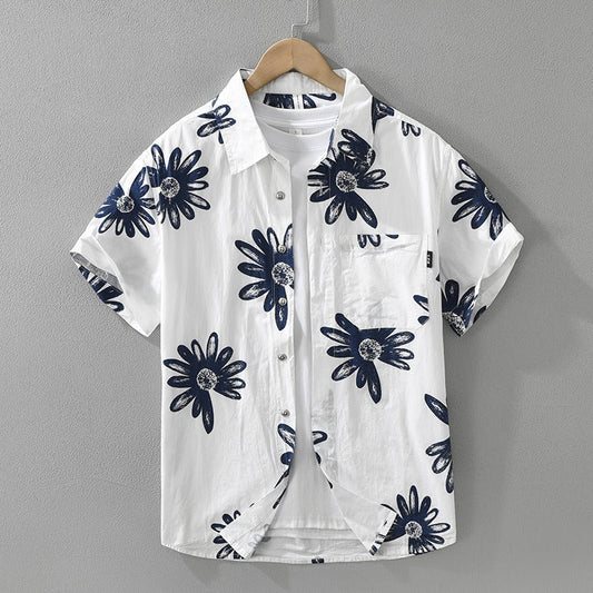Camisa Hombre Algodón Estampado Flor Muy Fresca - Vestiria