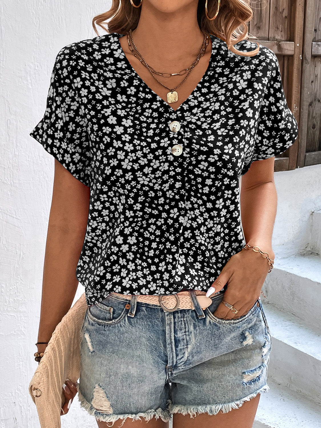 Blusa Florales Verano Manga Corta - Vestiria