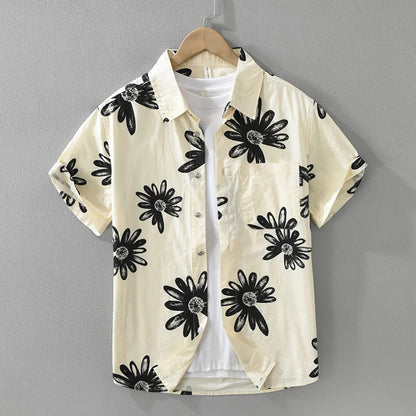 Camisa Hombre Algodón Estampado Flor Muy Fresca