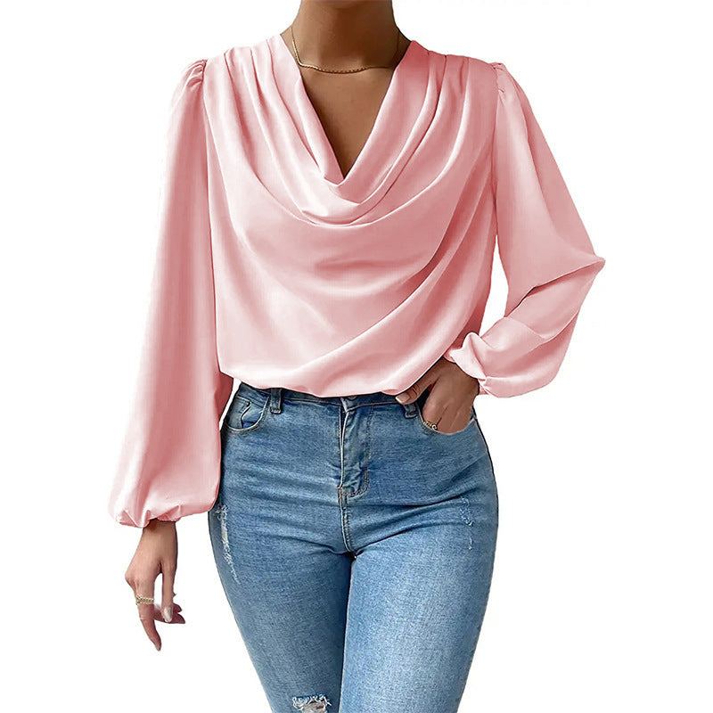 Blusa Gasa Femenina Cuello Paloma Mangas Largas