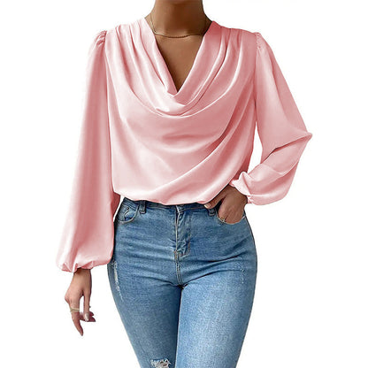 Blusa Gasa Femenina Cuello Paloma Mangas Largas