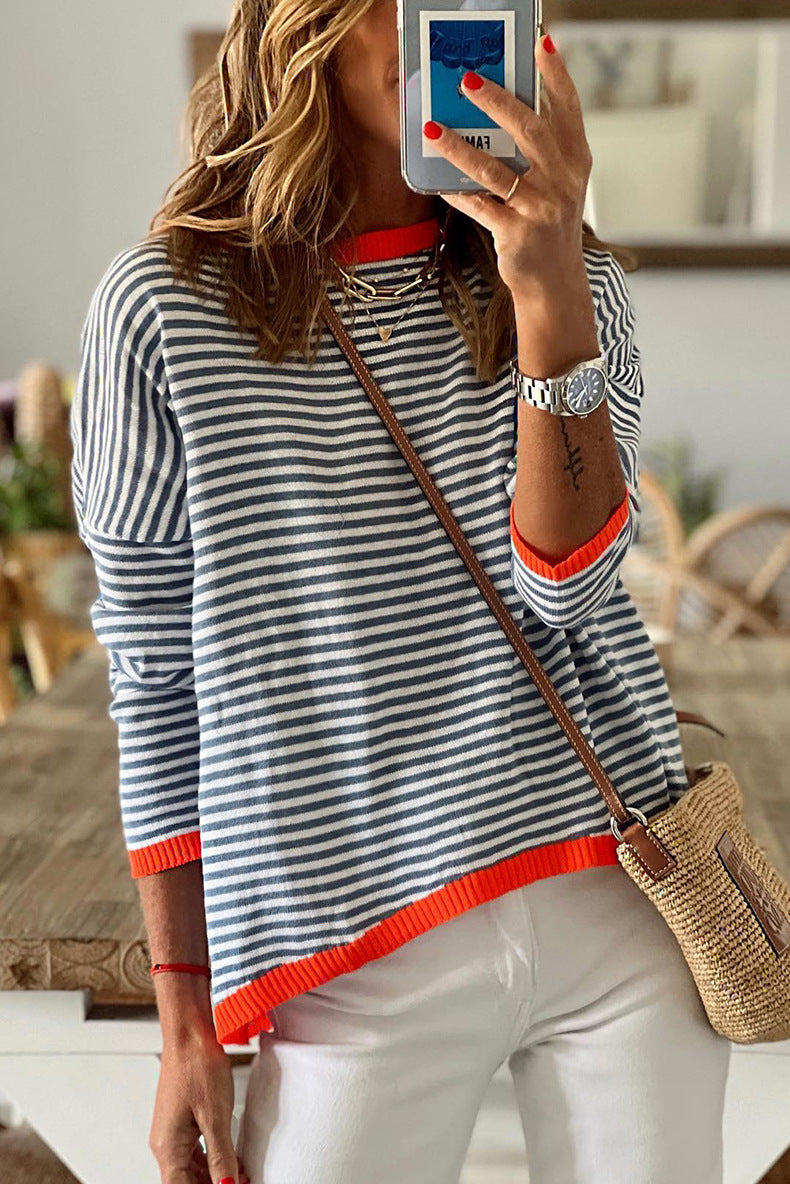 Blusa Rayas Coloridas con Toque Naranja - Vestiria