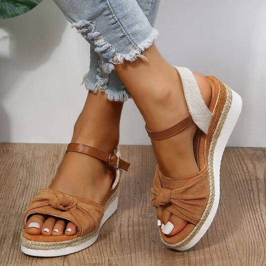 Sandalias Mujer Lona Con Lazo Alto Estilo Verano - Vestiria