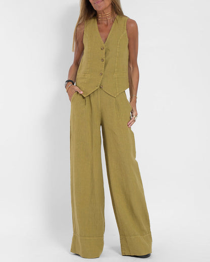 Conjunto Lino Elegante Pantalón Ancho