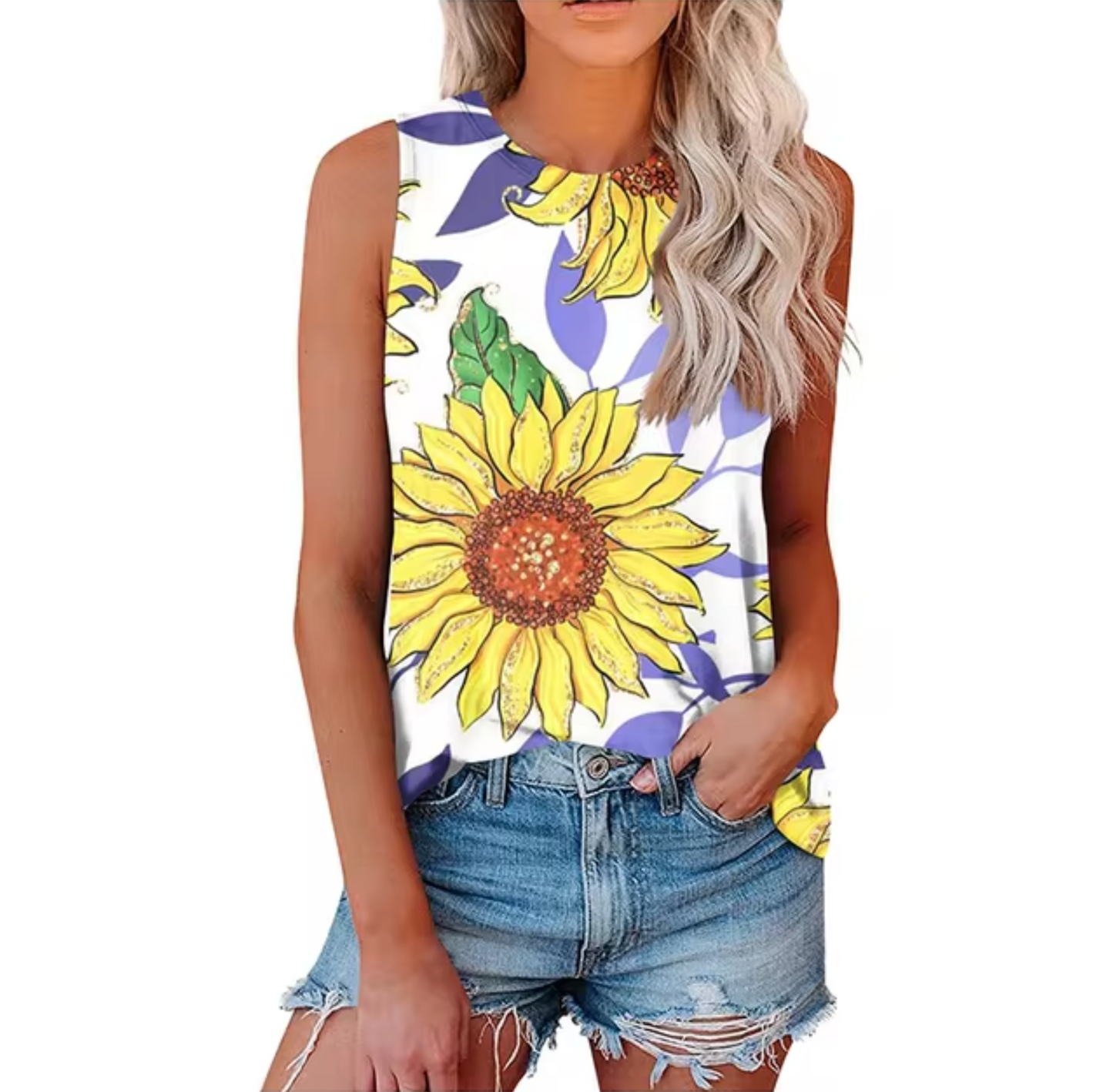 Camiseta Top Estampado Flor de Girasol Mujer
