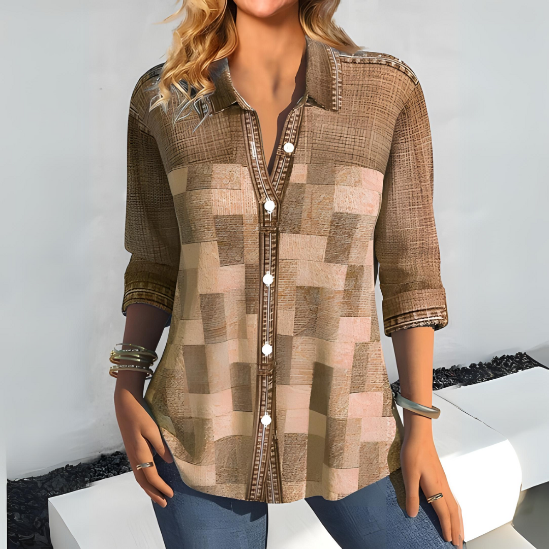 Blusa Cuadros Elegante Abotonada Mujer - Vestiria