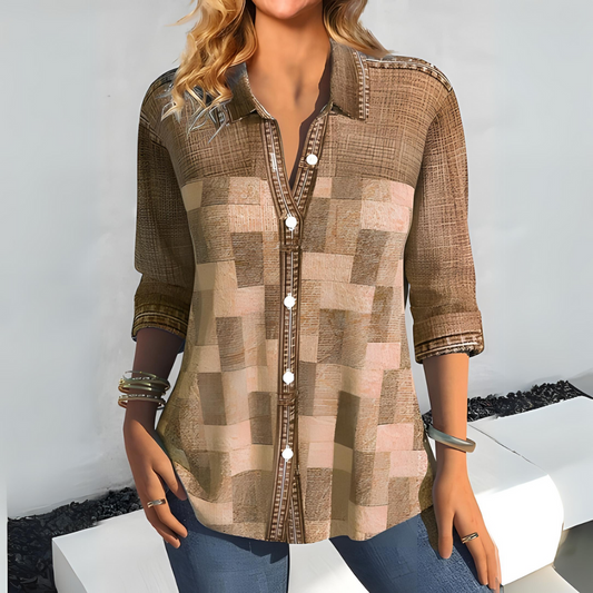 Blusa Cuadros Elegante Abotonada Mujer - Vestiria