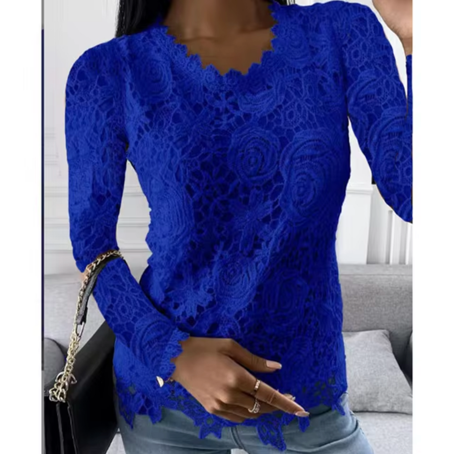 Blusa de encaje floral femenina