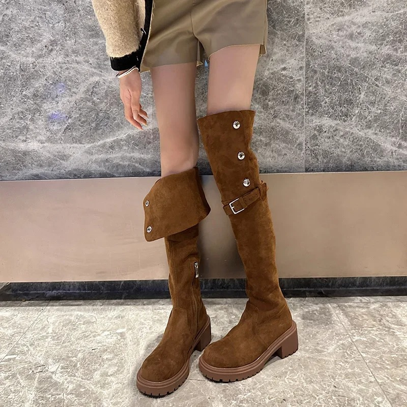 Botas Mujer Altas con Plataforma y Detalles Brillantes