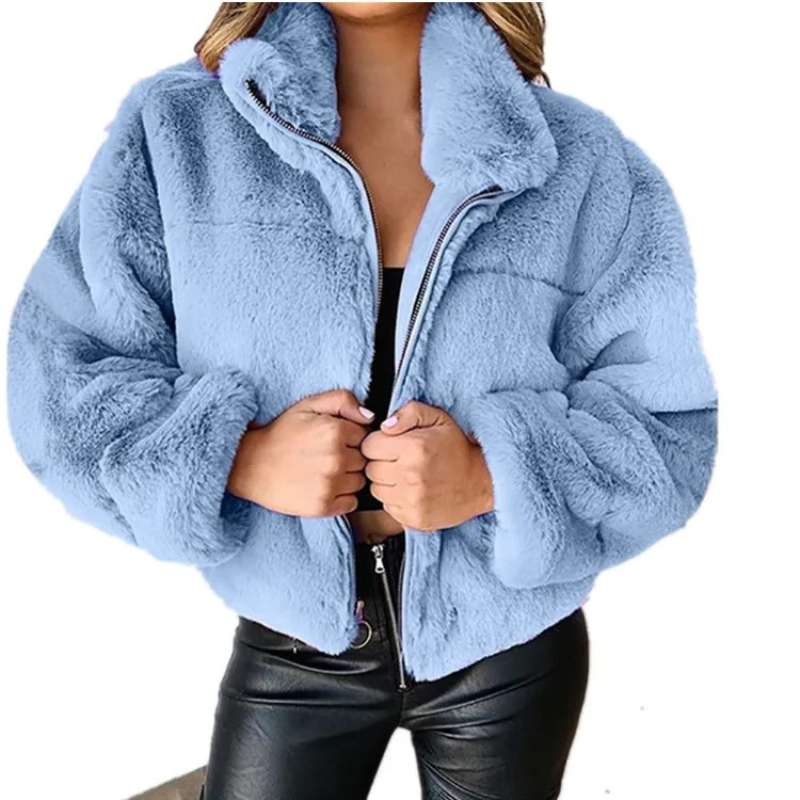 Chaqueta Teddy Mujer Corta Cremallera