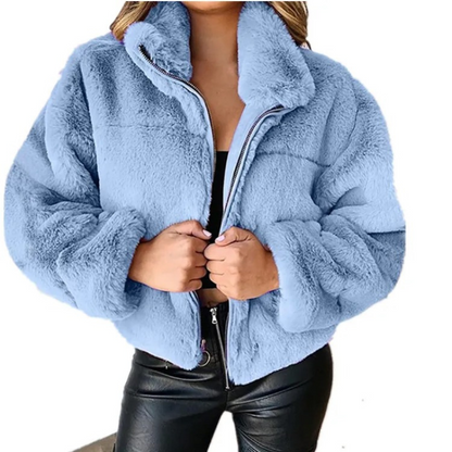 Chaqueta Teddy Mujer Corta Cremallera