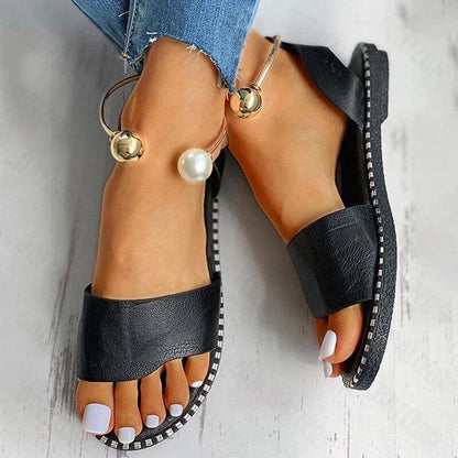 Sandalias Cuero Decoradas Perlas Elegantes