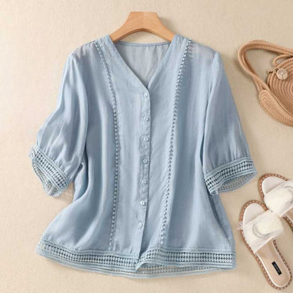 Blusa Mujer Elegante con Encaje y Botones