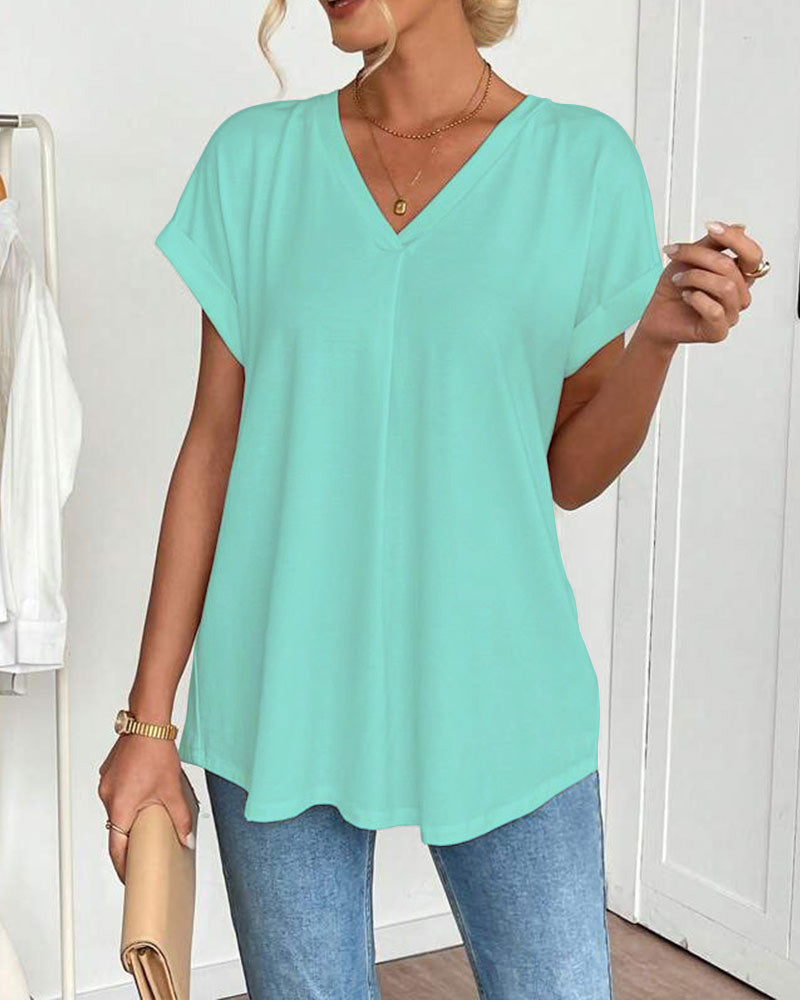 Camiseta Mujer Escote V con Mangas Cortas Casual