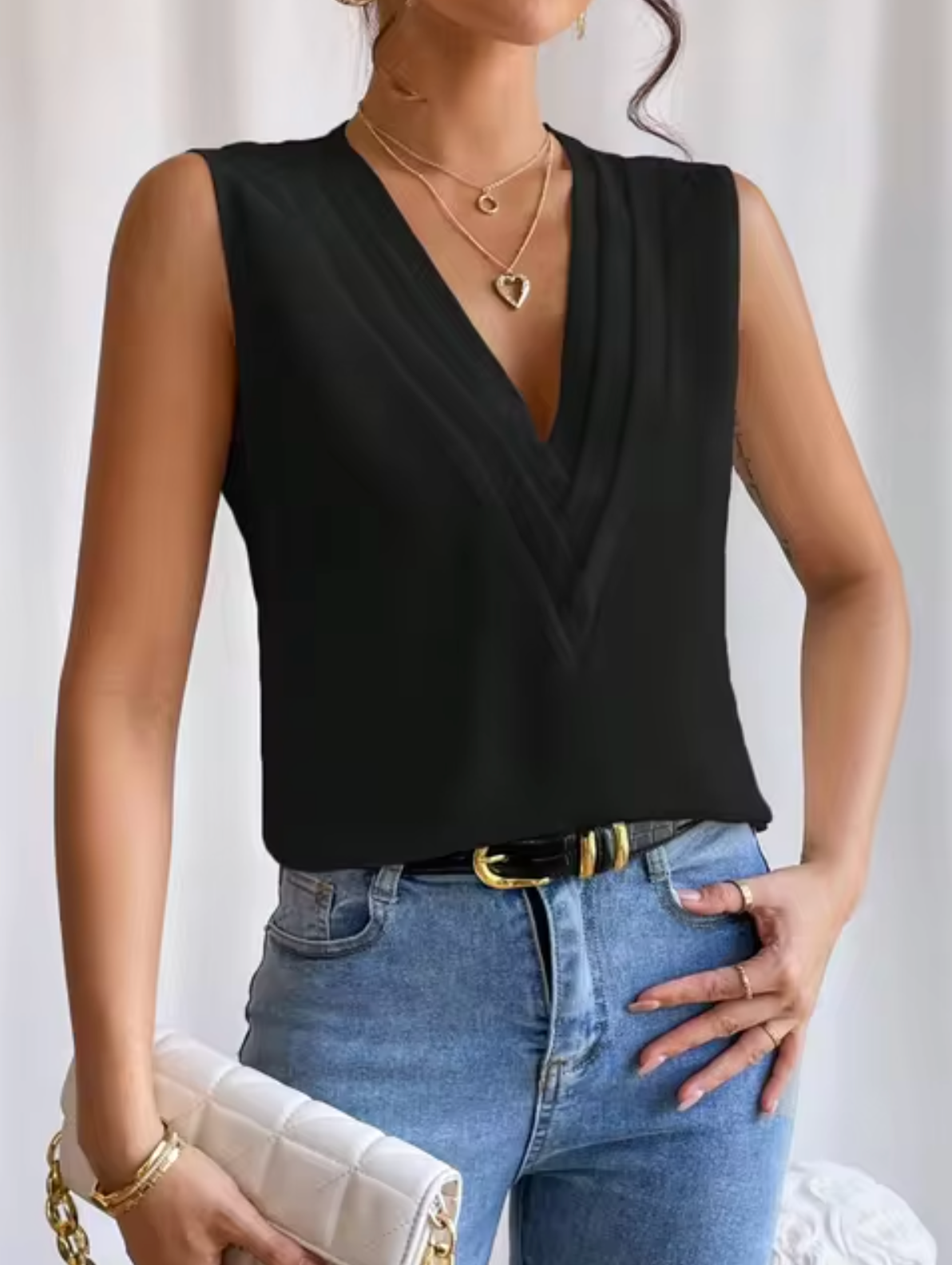 Top de Mujer sin Mangas Cuello en V Elegante