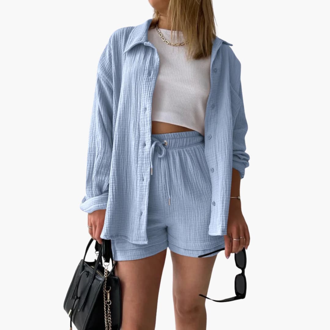 Traje de verano blusa y shorts ajustados - Vestiria