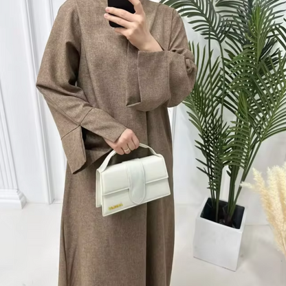 Vestido Abaya Lino Elegante Cerrado