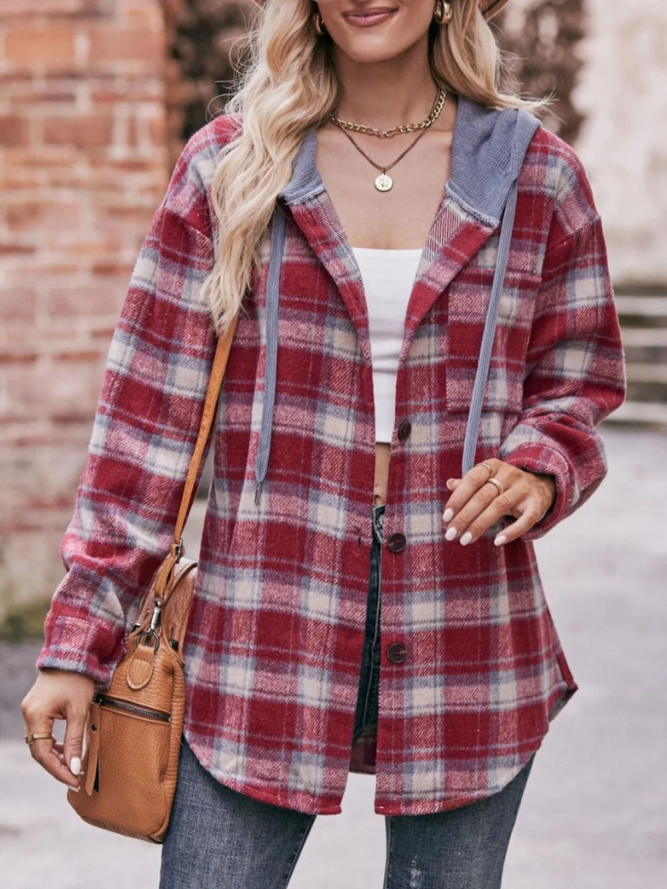 Chaquetón Cuadros Informal con Capucha