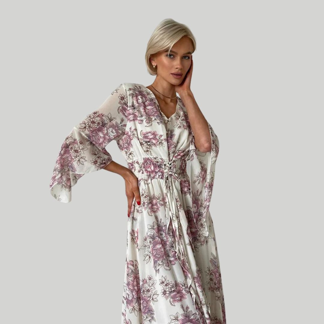 Vestido Floral Midi Elegante Escote V