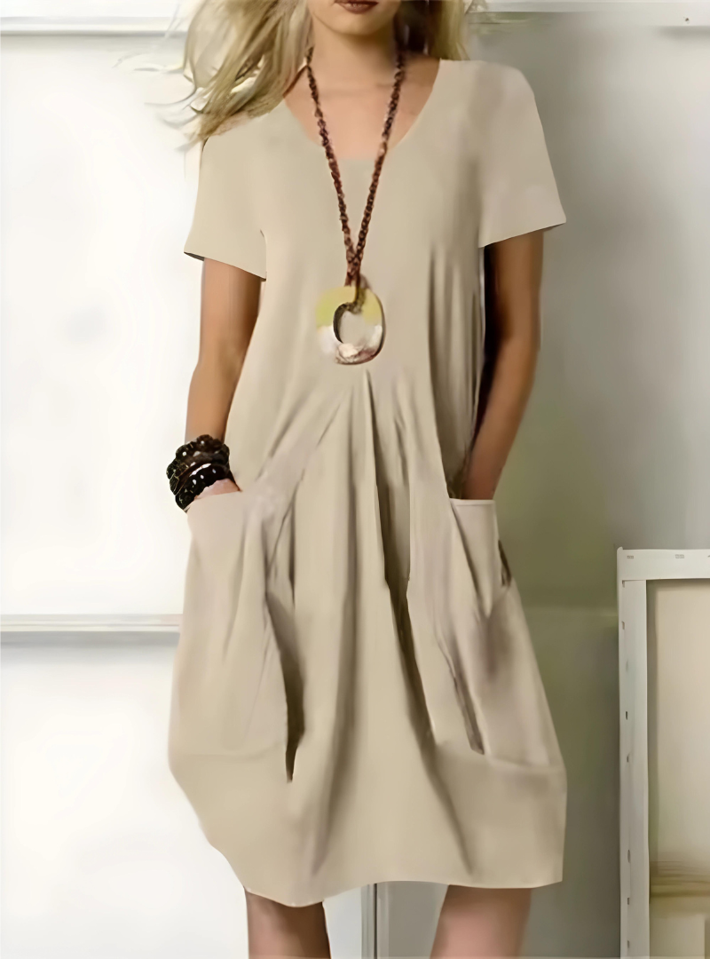 Vestido Elegante Mujer con Bolsas Laterales