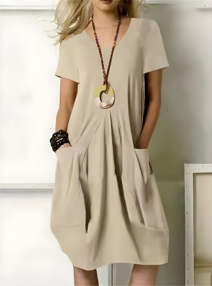 Vestido Elegante Mujer con Bolsas Laterales