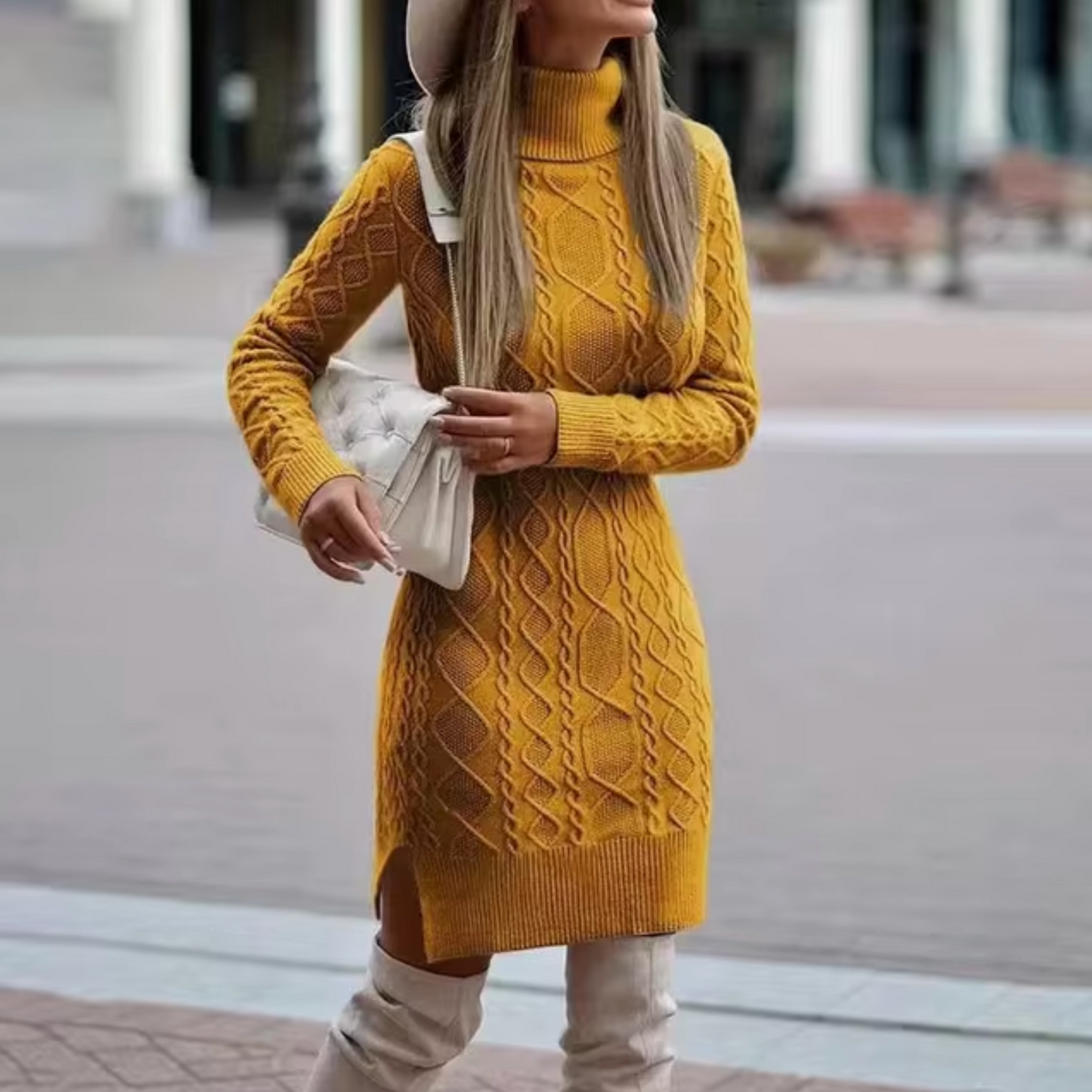 Vestido Jersey Cuello Alto Cálido