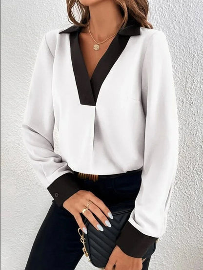 Blusa Mujer Elegante Manga Larga Cuello en V - Vestiria