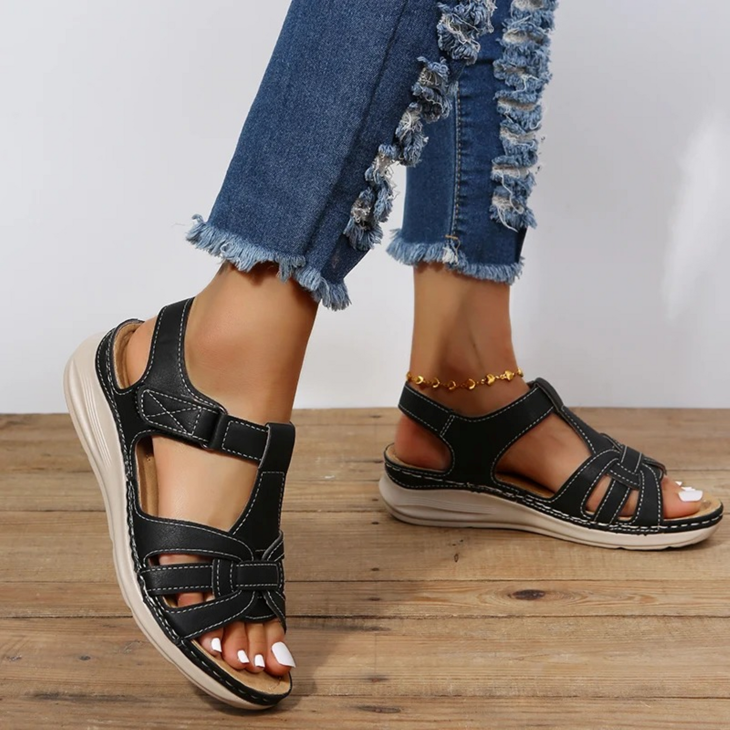 Sandalias Cuero Cómodo Tacón Bajo