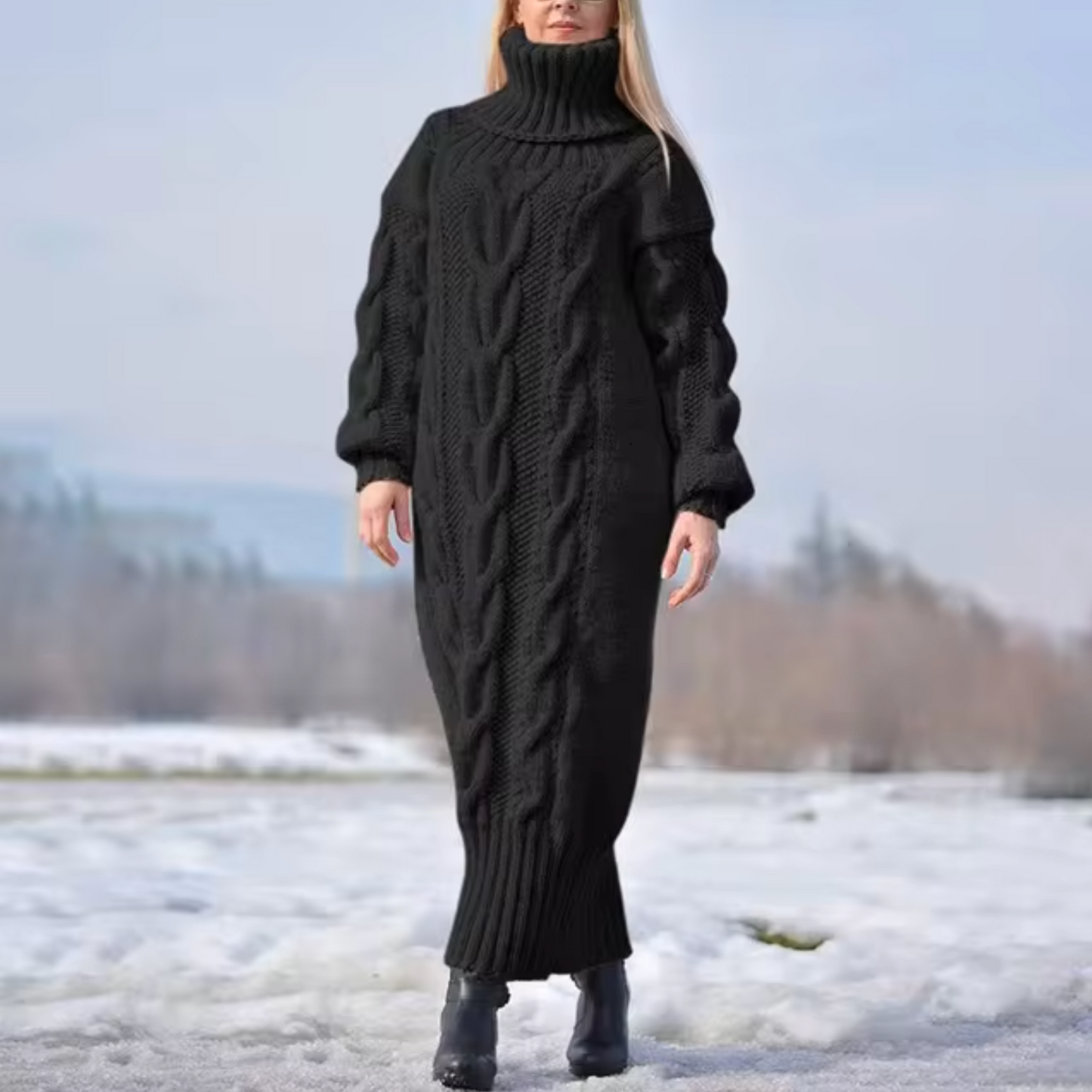 Vestido Largo Cuello Alto Mujer Invierno