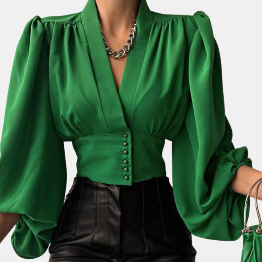 Blusa Mujer Elegante Mangas Rizadas