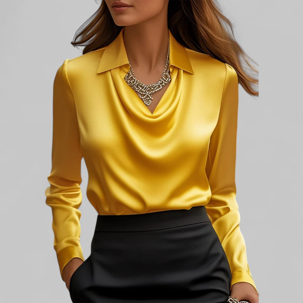 Blusa Mujer Satinada Cuello Drapeado Elegante