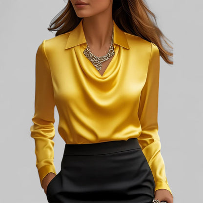 Blusa Mujer Satinada Cuello Drapeado Elegante