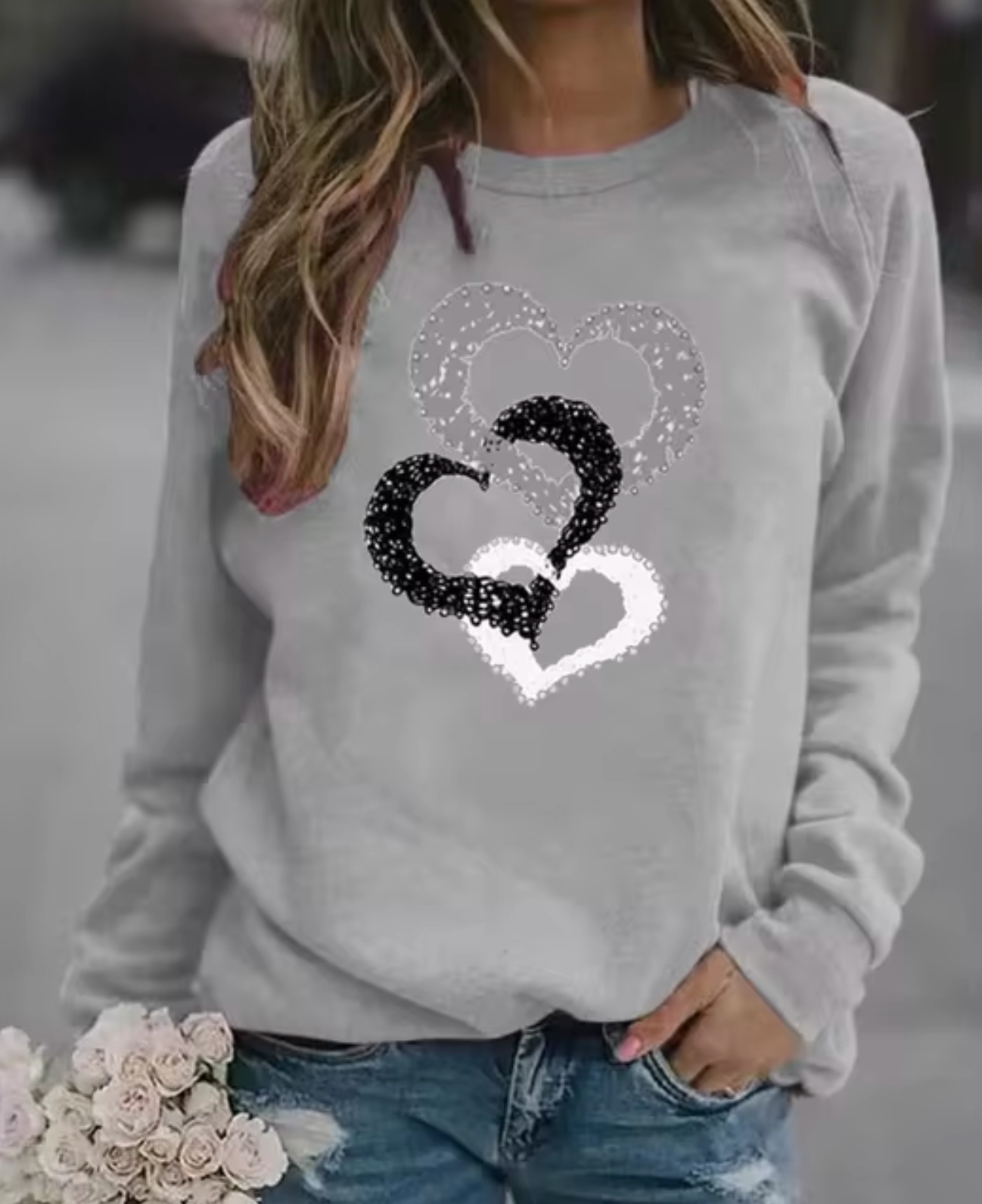 Sudadera cálida con estampado de corazones divertido