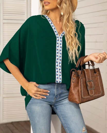 Blusa Femenina Cuello V Manga Ancha