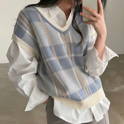 Chaleco de punto mujer elegante escote en V