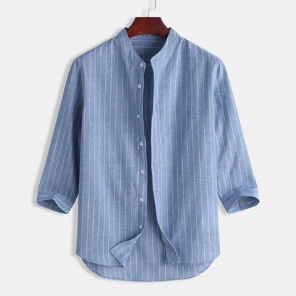 Camisa Lino Clásica Estampado Rayas - Vestiria