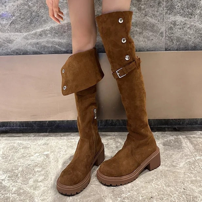 Botas Terciopelo Mujer Elevadas Botones Decorados