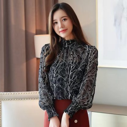 Blusa Ligera Estampada Mujer Cuello Alto