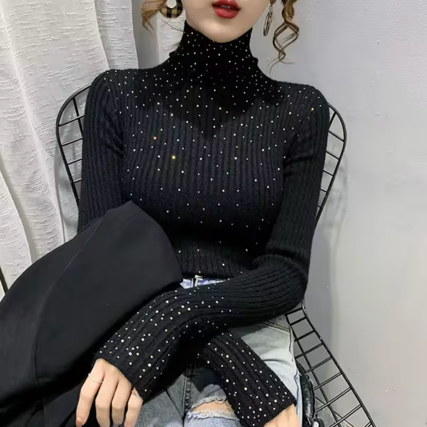 Jersey de Punto Cuello Alto Brillante