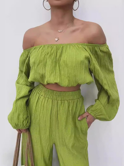 Conjunto Mujer Crop Top y Pantalón Ancho Elegante