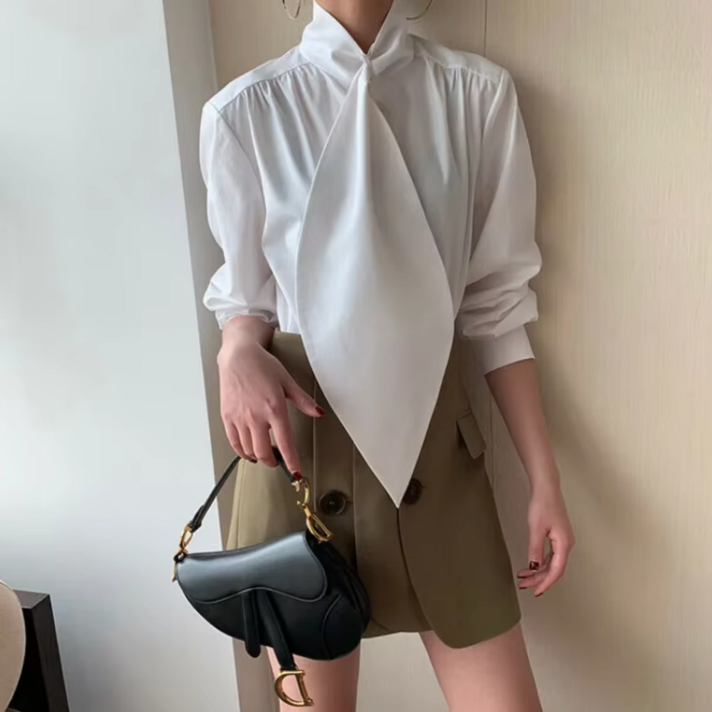 Blusa Algodón Cuello Alto Mujer