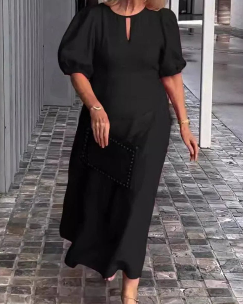 Vestido Largo Estampado con Mangas Rizadas - Vestiria