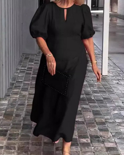 Vestido Largo Estampado con Mangas Rizadas - Vestiria