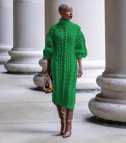 Vestido de Lana Cuello Alto Abrigado
