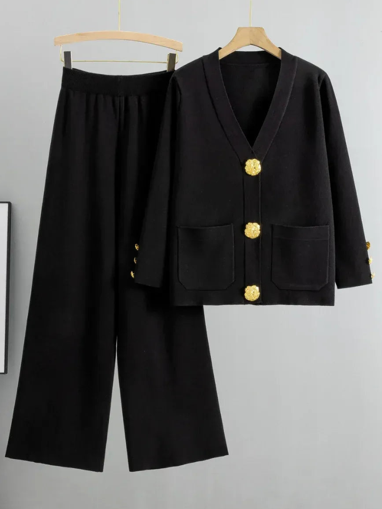 Conjunto de punto cuello V elegante mujer - Vestiria