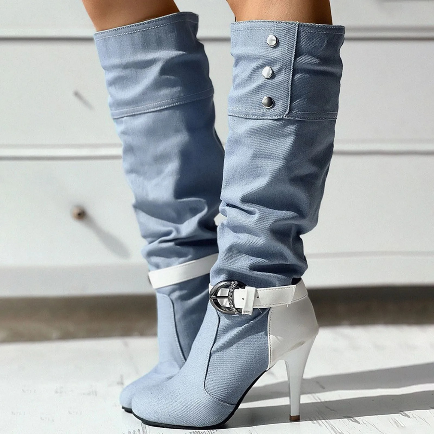 Botas Altas Patchwork Botones Decorativos Originales